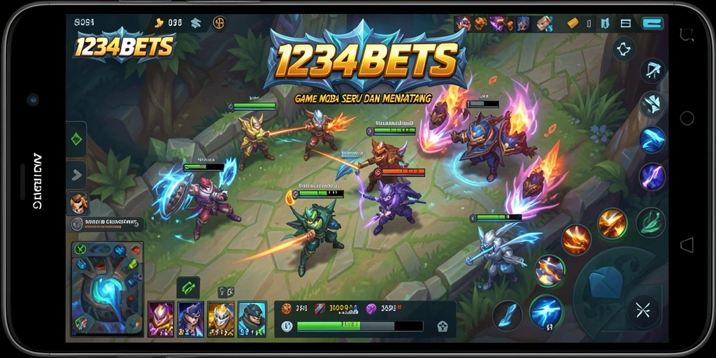 Screenshot gameplay seru dari 1234BETS yang menunjukkan pertarungan antar tim.