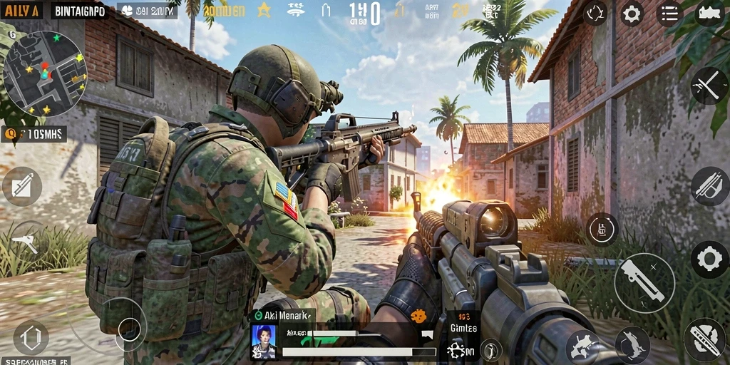 Screenshot gameplay BINTANGMPO dengan aksi tembak-menembak seru.