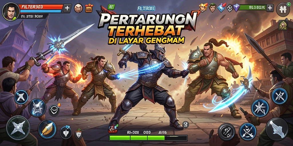 Gameplay seru FILTER303 dengan pertarungan yang intens.