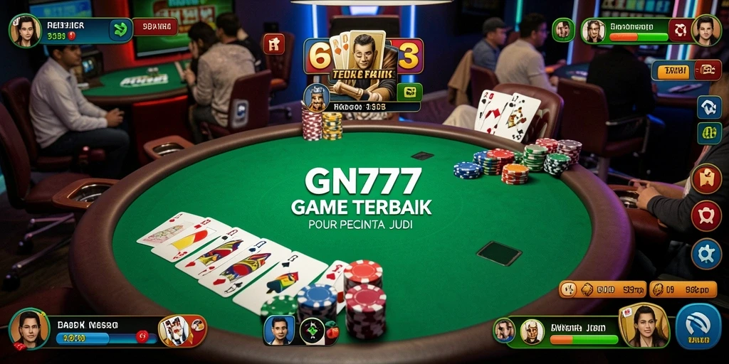 Screenshot gameplay GN777 yang menampilkan suasana meja poker yang seru.