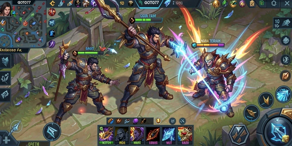 Tangkapan layar menampilkan aksi seru dalam gameplay MOBA GOTO77.