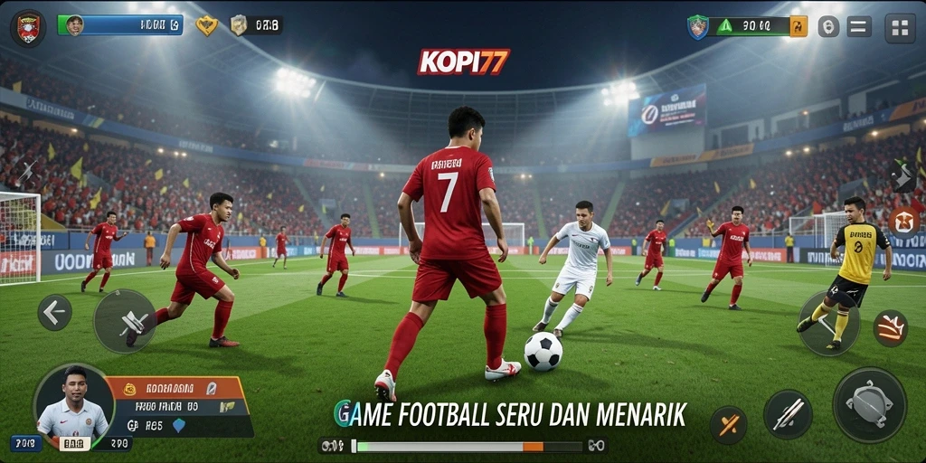 Tampilan gameplay KOPI77 yang menampilkan aksi sepak bola seru.