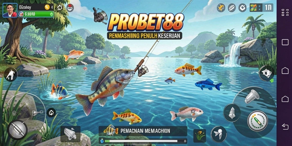 Screenshot gameplay PROBET88 yang menampilkan serunya memancing.