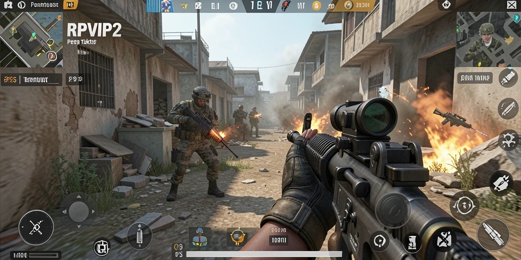 Screenshot gameplay FPS di RPVIP2 menunjukkan aksi menegangkan.