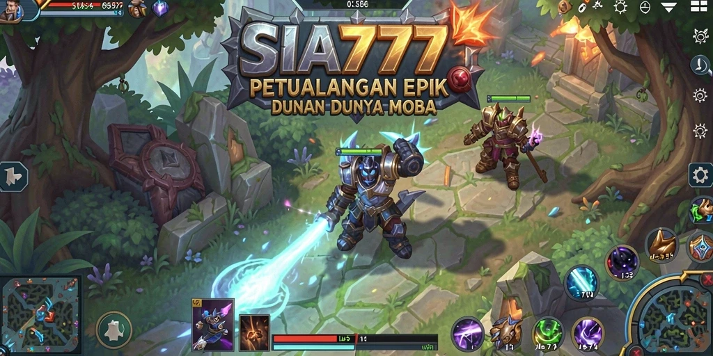 Screenshot utama SIA777 menampilkan pertempuran seru dalam gameplay MOBA.