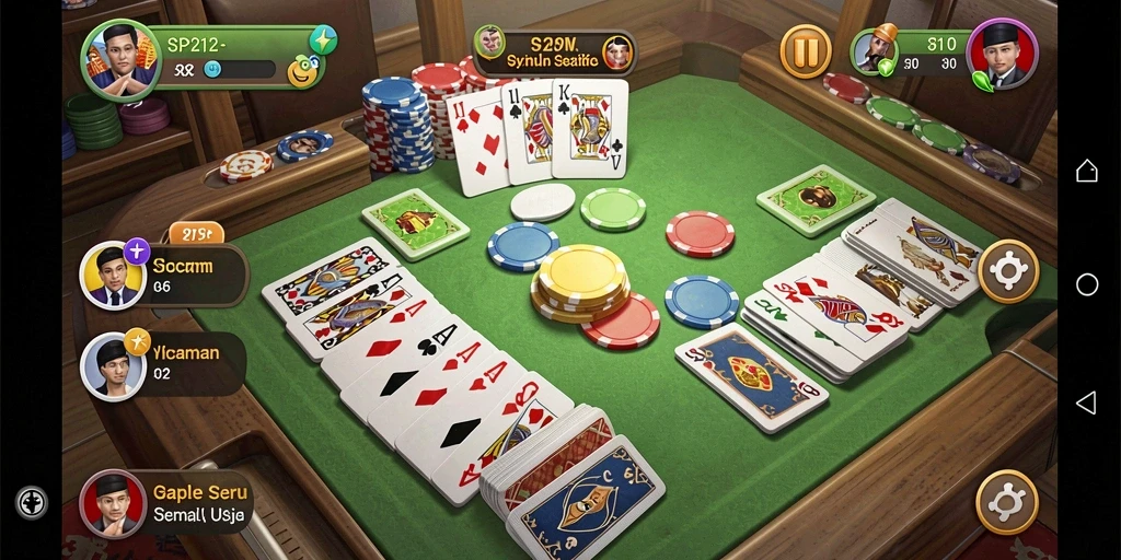 Tangkapan layar gameplay SP212 menampilkan suasana seru bermain Gaple.