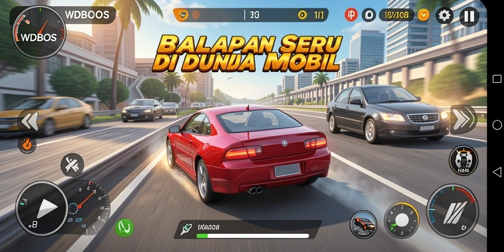 Gameplay balapan mendebarkan dengan berbagai trek yang menantang.
