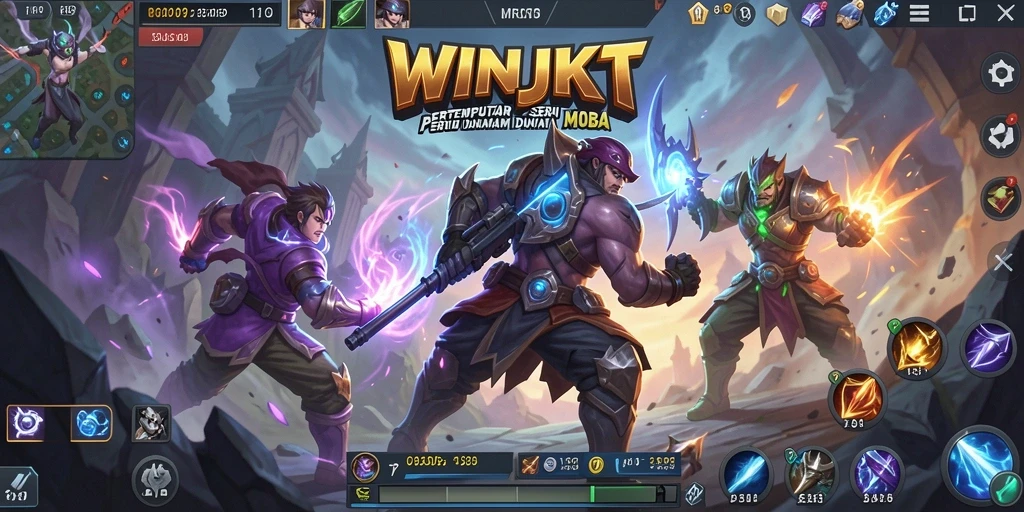 Screenshot gameplay WINJKT yang menampilkan aksi pertempuran MOBA.